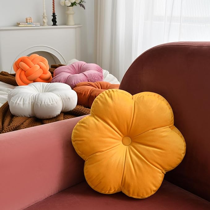Xuyier Flower Pillow, Flower Shaped Pillow with Velvet for Couch Bed Chair Sofa, Home Decor Floor Seating Cushion Cute Throw Pillows for Living Room Bedroom (15 Inches, Gray Pink)