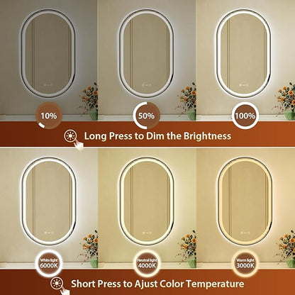 24x40 Inch Oval Black Framed LED Bathroom Mirror with Lights,Smart Bathroom Mirror,Motion Sensor,Tempered Glass,Anti-Fog,Stepless Dimmable & 3 Colors,Memory,Vanity Mirror for Wall