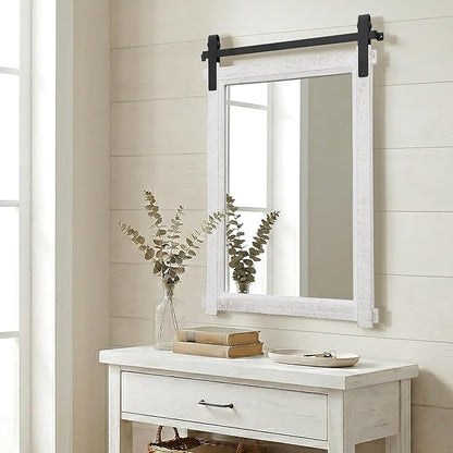 Besdomus Bathroom Farmhouse Wall Mirror: 24"x36" White Farmhouse Solid Cedar Wood Frame - Wall Vanity Mirror for Bedroom/Entryway/Bathroom Upgrade - Rustic Wall Decor for Homemakers
