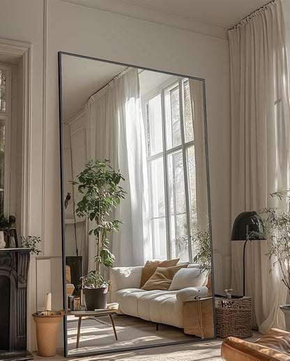 Antok Full Length Mirror, 86"x46" Oversized Floor Mirror Freestanding, Full Body Mirrors Floor Standing Mirror with Stand, Hanging Mounted Mirrors for Living Room Cloakroom,Black,Rect Style