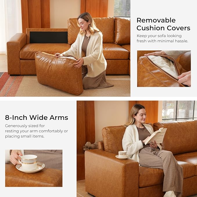ELUCHANG 113" V-Shaped Modular Sectional Sofa Couch, Modern 5-Seat Premium Faux Leather Deep Seat Sofa with Corner, Removable Cover, Easy Assembly, Large Sofas & Couches for Living Room, Office, Brown