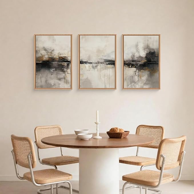 HOURIA Large Abstract Neutral Beige & Black Framed Canvas Wall Art Set,Modern Minimalist Brown Wall Decor,Textured Gray Tan Illustrations Artwork for Living Room, Bedroom, Farmhouse- 16"x24"x3