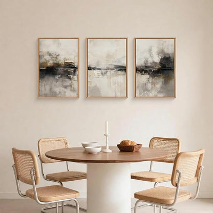 HOURIA Large Abstract Neutral Beige & Black Framed Canvas Wall Art Set,Modern Minimalist Brown Wall Decor,Textured Gray Tan Illustrations Artwork for Living Room, Bedroom, Farmhouse- 16"x24"x3