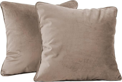 FDP 18" x 18" Velvet Square Pillow Set with Piping; Decorative Throw Pillow for Home Décor in Living Room, Bedroom or Lounge (2-Pack) - Caffe, 15158-346