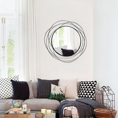 ironsmithn Round Wall Mirror, Black Metal Frame Mirror with Orbital Design, Rounded Hanging Mirrors Decorative, Circle Mirrors for Bathroom Vanity Living Room Bedroom, 26.8" x26.8"