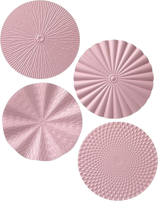 Hicarer 4 Pcs 12 Inch Metal Wall Art Decor Sunburst Hanging Metal Artwork Decor Wall Art Decorations for Home Living Room Office Gift for Christmas (Pink)