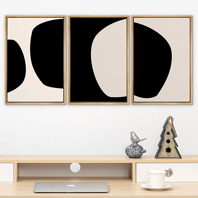 SIGNLEADER Framed Canvas Print Wall Art Negative Space Color Blocks Abstract Shapes Illustrations Modern Art Minimalist Edgy Black and White for Living Room, Bedroom, Office - 16"x24"x3 NATURAL