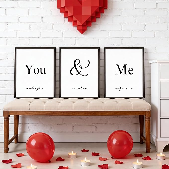 Houmury Set of 3 Framed Wall Decor Farmhouse Wall Art You & Me Always and Forever Vintage Bedroom Wall Decors 12x16 (White)