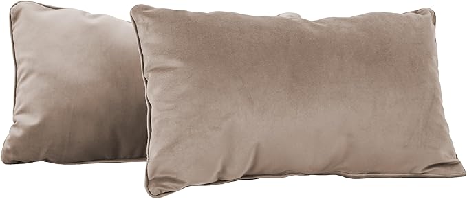 FDP 12" x 20" Velvet Rectangle Lumbar Pillow Set with Piping Decorative Throw Pillow for Home Décor in Living Room, Bedroom or Lounge (2-Pack) - Caffe, 15159-346