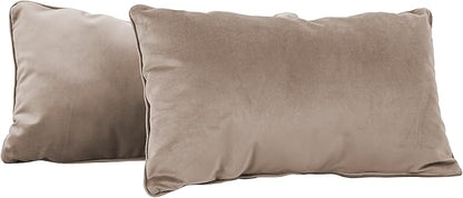 FDP 12" x 20" Velvet Rectangle Lumbar Pillow Set with Piping Decorative Throw Pillow for Home Décor in Living Room, Bedroom or Lounge (2-Pack) - Caffe, 15159-346