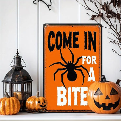 Come In For A Bite Halloween Metal Tin Sign Vintage Wall Decor for Halloween Party Farmhouse Kitchen Living Room Entryway Decorative Signs Metal Poster 8x12 Inch