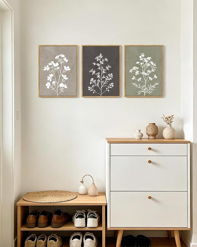 Drsoum Flower Framed Wall Art Vintage Floral Minimalist Wall Hanging Decor Farmhouse Colorful Botanical Prints Artwork for Office Dining Room Hallway 11x14in Natural Framed