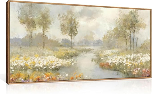 HPNIUB Watercolor Green Landscape Framed Wall Art Set,Nature Wildflowers Wall Decor,Vintage Colorful Floral Art Print, Wilderness Tree Scenery Artwork for Living Room, Bedroom,Office-20 x40