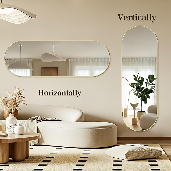 Oval Full Length Mirror, 71"×24" Wall-Mounted Mirror with Gold Frame in Shiny Gold, Ultra-Clear Explosion-Proof Dressing Mirror, Simple & Classic Deco for Cloakroom/Bedroom/Living Room
