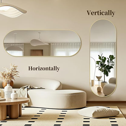 Oval Full Length Mirror, 71"×24" Wall-Mounted Mirror with Gold Frame in Shiny Gold, Ultra-Clear Explosion-Proof Dressing Mirror, Simple & Classic Deco for Cloakroom/Bedroom/Living Room