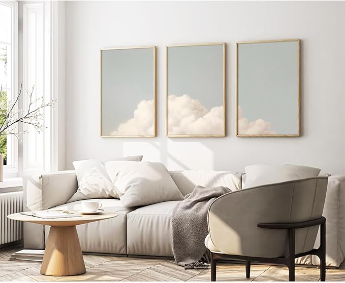 Pennclys Clouds Wall Art Decor Over The Bed Sky Canvas Wall Art Abstract Minimalist Clouds Prints Painting Blue Sky Wall Decor Pictures for Living Room Bedroom 16x24 Inch Unframed Set of 3