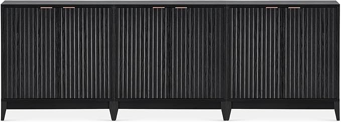 mopio Brooklyn Fluted Storage Cabinet, Modular Accent Buffet Sideboard with Adjustable Shelf, FSC Certified 50lb load Modern Farmhouse Wood Credenza for Dining, Living Room, Entryway (Black, Set of 3)