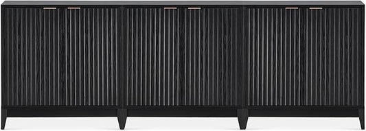 mopio Brooklyn Fluted Storage Cabinet, Modular Accent Buffet Sideboard with Adjustable Shelf, FSC Certified 50lb load Modern Farmhouse Wood Credenza for Dining, Living Room, Entryway (Black, Set of 3)