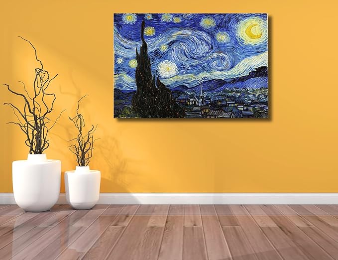 Starry Night, Vincent Van Gogh Canvas Wall art, Classic Paintings Reproduction Pictures Poster, Abstract Artwork Prints for Home Decor 32"x48"