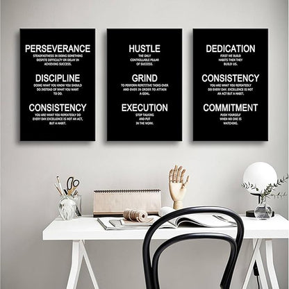 Inspirational Wall Art Perseverance Dedication Success Quote Office Decor Motivational Poster Canvas Prints Artwork for Living Room Modern Home Painting Pictures Stretched and Framed [48''W x 24''H]