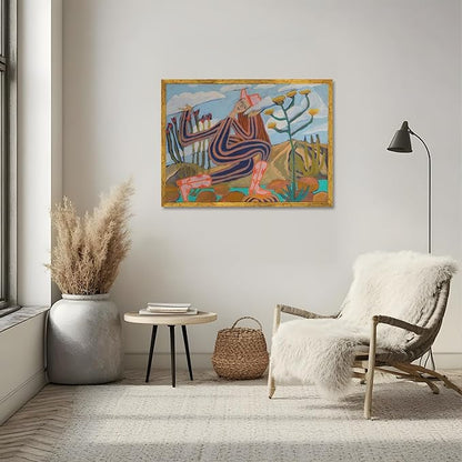 Large Gold Framed Abstract Western Cowboy Wall Art Cowgirl Canvas Print Midcentury Landscape Posters Modern Folk Botanical Painting Pictures California Artwork for Bedroom Home Decor 24x36inch