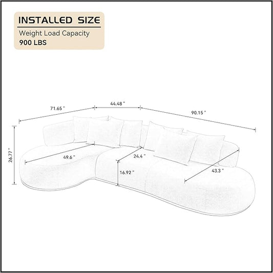 WILLIAMSPACE 134.63" Oversize Curved Sofa Cloud Couch with Round Chaise, Modern Upholstered Curved Sectional Sofa Couch with 6 Pillows for Living Room, No Assembly (Left-Facing,Orange)