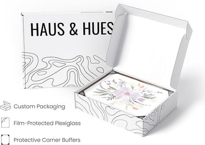 HAUS AND HUES Flower Wall Art - Set of 4 Framed Floral Paintings (8x10, Walnut Frame)
