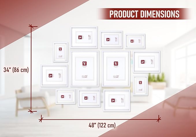12 Pack Shadow Box Style Gallery Wall Frame Set – Deep Photo Frame Set with Mat for 8x10, 5x7 and 4x6 - Multiple Sizes Picture Frame Set for Wall Collage – Assorted Picture Frames for Wall (White)