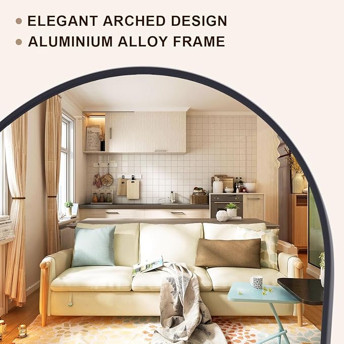 Easly Arched Full Length Mirror - 68" x 24" Large Floor Mirror Aluminum Frame Dressing Mirror with Stand for Bedroom/Living Room Wall Mounted