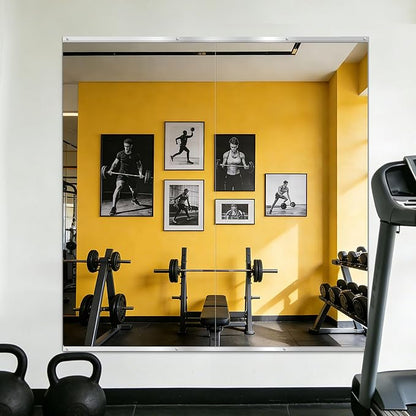 Home Gym Mirror for Wall, 50x25x2PCS, Full Length Workout Mirror, Large Frameless Tempered Glass Full Body Mirrors for Home Gym Yoga Fitness Garage Dance Studio, Black Color