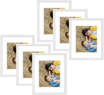 Golden State Art, 16x20 Picture Frame Set of 6 - Matted to 11x14 Photo - Engineered Wood Gallery Frame Set - Wall Mounting (White,6 Pack)
