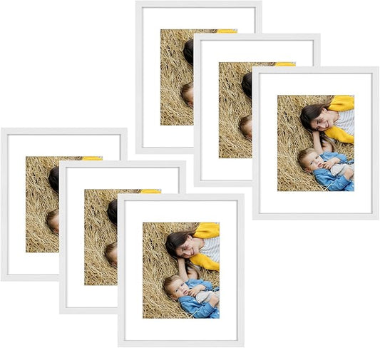 Golden State Art, 16x20 Picture Frame Set of 6 - Matted to 11x14 Photo - Engineered Wood Gallery Frame Set - Wall Mounting (White,6 Pack)