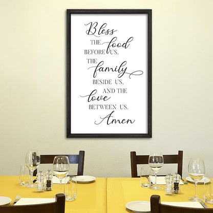 comurdyo Bless the Food Before Us Sign Wall Decor 16"×24" for Dining Room Kitchen Wall Art Framed Wood Hanging (Black)
