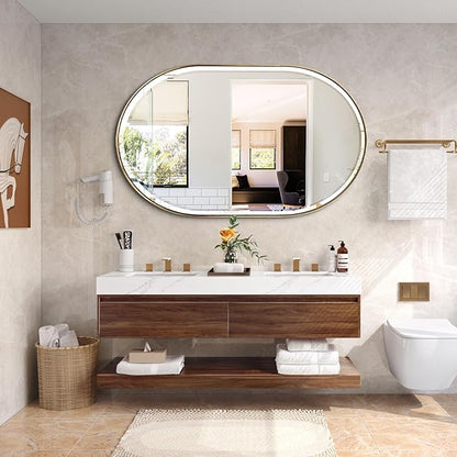 POZINO Oblong Beveled Mirror, 48"x28" Modern Bathroom Vanity Mirror Over Sink, Pill Shaped Capsule Wall Mounted Mirrors for Living Room Bedroom Entryway, Hangs Vertically or Horizontally