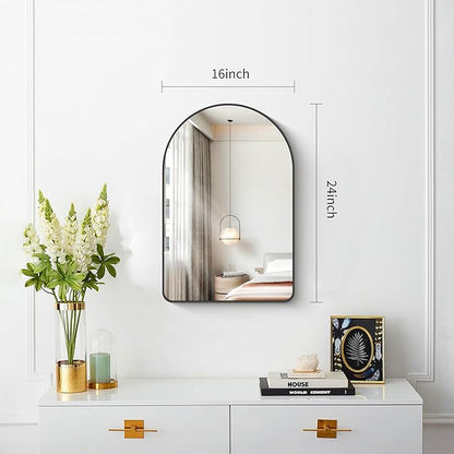 FORBATH Arched Bathroom Mirror 16x24 Inch, Black Bathroom Mirror Wall Mounted Modern Aluminum Alloy Frame Arch Mirror for Bedroom Living Room Entryway, Hanging or Leaning Against Wall