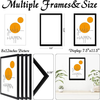 8x12 Picture Frame Set of 4, Black 8 x 12 Frame High Transparent Wall Gallery Poster Canvas Photo Frames for 8 by 12 inches