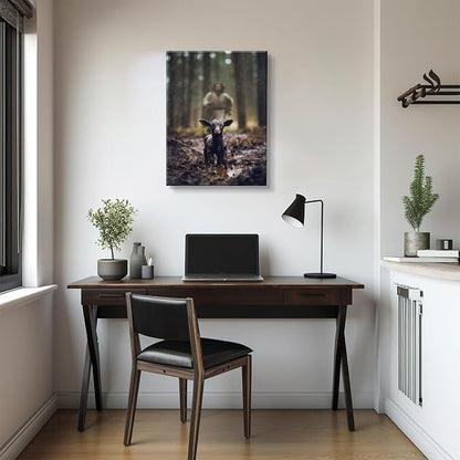 Jesus and Lamb Wall Art Jesus Running After Lost Lamb Picture Wall Art Christian Inspirational sheep of god Wall Decor god Saves the amb a lost sheep for Living Room Bedroom Church（12x16in Canvas）