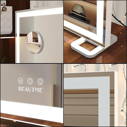 ANYHI Large Vanity Mirror with Lights, 36.2" x 26.8" Hollywood Lighted Vanity Mirror, 10X Magnification, Smart Touch Control, 3 Color Modes, Memory Function,USB Charging, Tabletop or Wall Mount, White