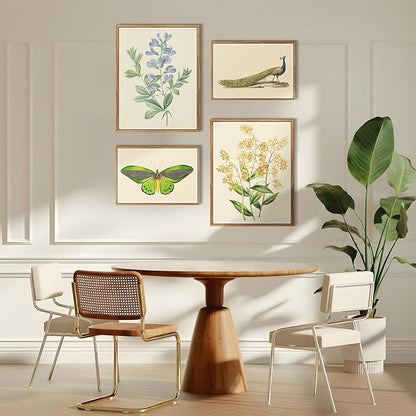 crmotu Framed Wall Art for Living Room, Blue Floral Botanical Canvas Prints, Minimalist Flower Vintage Wall Decor, Pea Branch Leaf Wall Pictures for Bathroom Bedroom Above Bed Kitchen, 16x24 inch