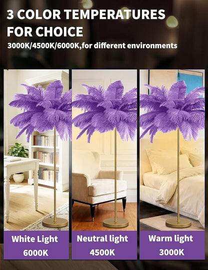 Feather Floor Lamp,Fluffy Ostrich Feather Floor Lamp for Bedroom,3 Color Temperatures Led Corner Modern Floor Lamps for Living Room Christmas Home Decor House Warming Gifts,63″ Height (Light Purple)