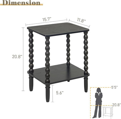 Fultyle Black Side Table, Small End Table with 2-Tier Shelf, Vintage Night Stand with Storage for Bedroom Living Room, Small Spaces (Black)