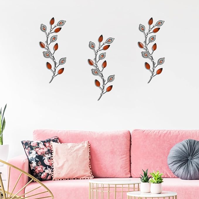 Cityelf 3 Set Crystal Leaf Wall Art Sculpture Iron Tree Leaves Branch Hanging Wall Décor Jeweled Bling Home Deor Acrylic Diamond Accent …