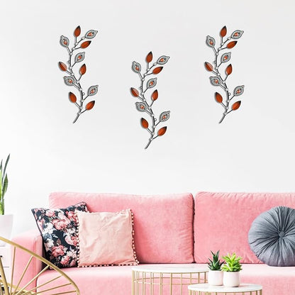 Cityelf 3 Set Crystal Leaf Wall Art Sculpture Iron Tree Leaves Branch Hanging Wall Décor Jeweled Bling Home Deor Acrylic Diamond Accent …