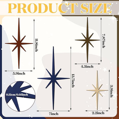 Blulu 4 Pcs Cast Iron Starburst Shaped Wall Decor Metal Mid Century Modern Decor Retro Atomic Stars Wall Art Elegance Accents Vintage Celestial Whimsigoth Hangings for Home Office Room(Neutral)