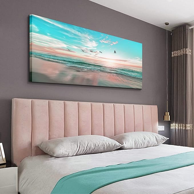 Ocean Beach Sunrise Wall Art,Ephany Art,1 Pieces Canvas Wall Art Sunset View, Landscape Canvas Paintings, Stretched and Framed Ready To Hang (D-1pcs,20x40inchx1pcs)