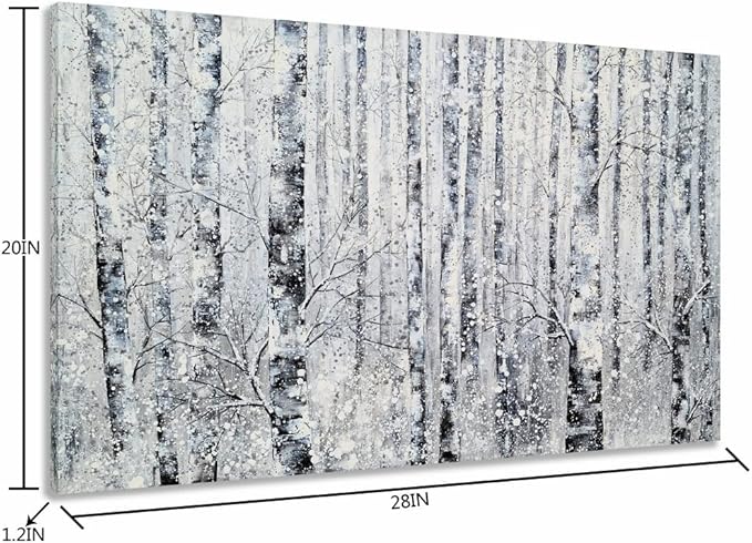 Yihui Arts Modern Birch Tree Canvas Wall Art With Textured Black and White Forest Painting on Canvas Pictures for Living Room Bedroom Bathroom Decoration