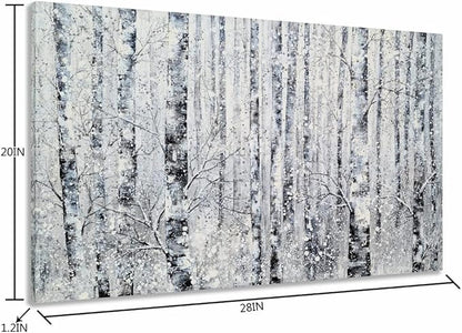 Yihui Arts Modern Birch Tree Canvas Wall Art With Textured Black and White Forest Painting on Canvas Pictures for Living Room Bedroom Bathroom Decoration