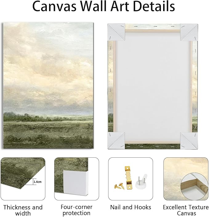 WENGTIAO Sage Green Wall Art Prints Set of 3 Abstract Landscape Canvas Paintings Nature Rustic Scenery Pictures Photos Minimalist Artwork Home Decor for Living Room Bedroom Office 12”x16”x3