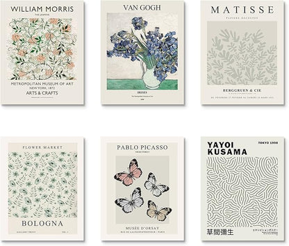 Habseligkeit Matisse Posters for Room Aesthetic, Flower Market Poster, Van Gogh Room Decor Aesthetic Vintage Prints for Wall Decor Unframed, 11x14in, Set of 6
