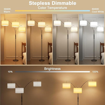 SIBRILLE 36W Dimmable Floor Lamp - 3 Lights Arc Floor Lamps Standing Lamp with Remote & Touch Control, Tall Lamp for Living Room Corner, Bedroom, Office